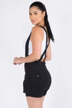 LOVE MODA BOTTOMS Cargo Denim Shorts With Suspenders