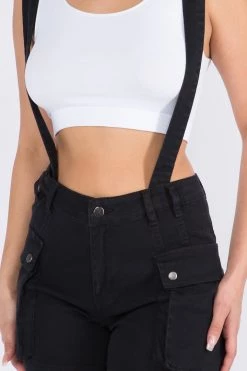 LOVE MODA BOTTOMS Cargo Denim Shorts With Suspenders