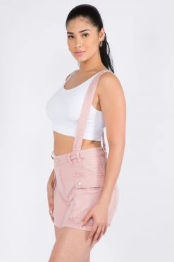 LOVE MODA BOTTOMS Cargo Denim Shorts With Suspenders