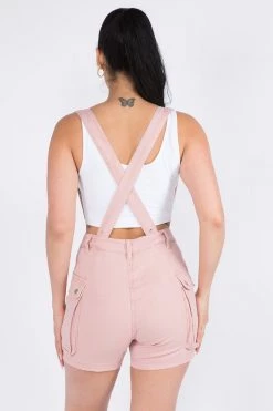 LOVE MODA BOTTOMS Cargo Denim Shorts With Suspenders