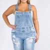 LOVE MODA Distressed Stretch Denim Short Overalls - Plus Size CURVY 2 LOVE MODA Distressed Stretch Denim Short Overalls - Plus Size CURVY