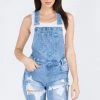 LOVE MODA Distressed Stretch Denim Short Overalls