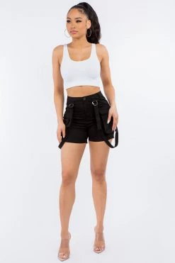 LOVE MODA NEW ARRIVALS High Waist Slim Mini Shorts With Suspenders