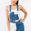 LOVE MODA Patchwork Denim Overall Shorts 2 LOVE MODA Patchwork Denim Overall Shorts