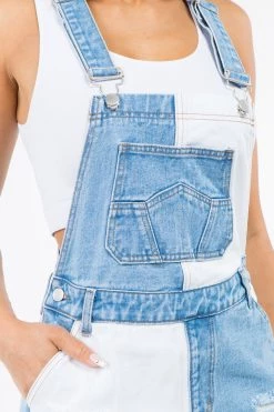 LOVE MODA Patchwork Denim Overall Shorts 21 LOVE MODA Patchwork Denim Overall Shorts