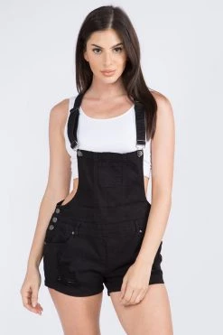 LOVE MODA OVERALLS Distressed Thighs Overall Shorts