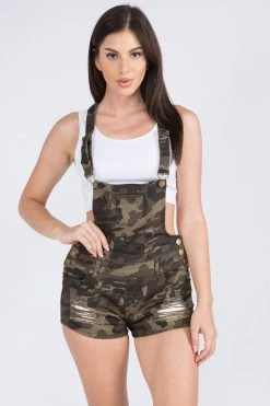 LOVE MODA OVERALLS Distressed Thighs Overall Shorts