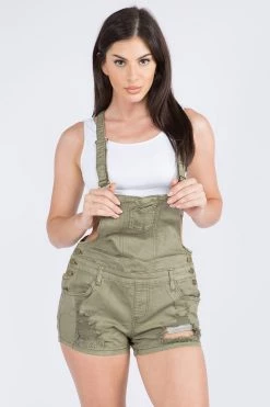 LOVE MODA OVERALLS Distressed Thighs Overall Shorts