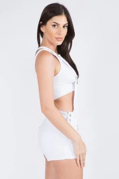 LOVE MODA OVERALLS Distressed Thighs Overall Shorts