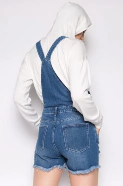 LOVE MODA Distressed Boyfriend Overall Shorts BEST SELLERS
