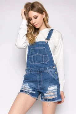 LOVE MODA Distressed Boyfriend Overall Shorts BEST SELLERS