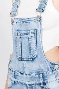 LOVE MODA Slim Overall Shorts - Light Blue OVERALLS