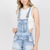LOVE MODA Slim Overall Shorts - Light Blue OVERALLS