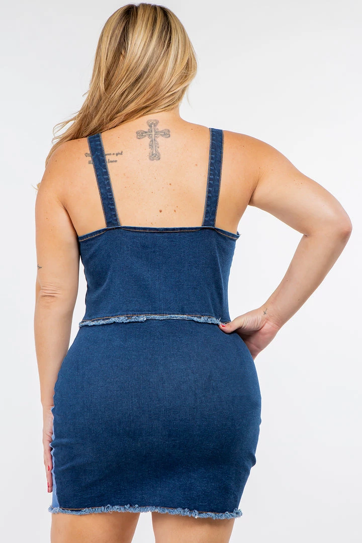 LOVE MODA CURVY Patchwork Zipper Front Skinny Mini Denim Dress - Plus Size 6 LOVE MODA CURVY Patchwork Zipper Front Skinny Mini Denim Dress - Plus Size
