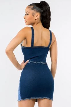 LOVE MODA NEW ARRIVALS Patchwork Zipper Front Skinny Mini Denim Dress 10 LOVE MODA NEW ARRIVALS Patchwork Zipper Front Skinny Mini Denim Dress