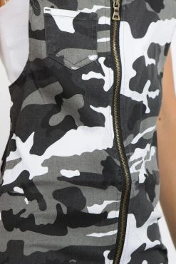 Lovemoda Zip Up Overall Dress - Camo