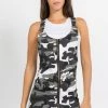 Lovemoda Zip Up Overall Dress - Camo