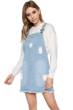 LOVE MODA Distressed Boyfriend Overall Dress