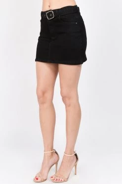 LoveModa BOTTOMS Belted Denim High Rise Mini Skirt