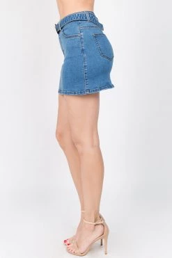 LoveModa BOTTOMS Belted Denim High Rise Mini Skirt