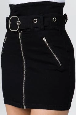 Lovemoda BOTTOMS Stretch Zipper Fly Denim Mini Short Skirt With Belt