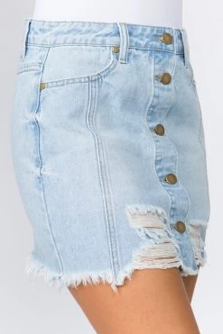 LOVE MODA BOTTOMS Destroyed Hem Frayed Denim Skirt
