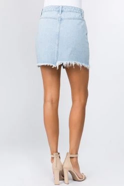 LOVE MODA BOTTOMS Destroyed Hem Frayed Denim Skirt