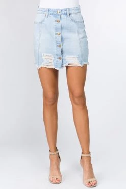 LOVE MODA BOTTOMS Destroyed Hem Frayed Denim Skirt