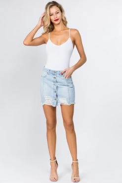 LOVE MODA BOTTOMS Destroyed Hem Frayed Denim Skirt