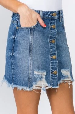 LOVE MODA BOTTOMS Destroyed Hem Frayed Denim Skirt