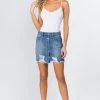 LOVE MODA BOTTOMS Destroyed Hem Frayed Denim Skirt
