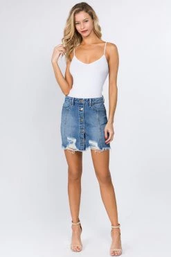 LOVE MODA BOTTOMS Destroyed Hem Frayed Denim Skirt