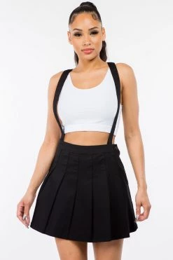 LOVE MODA NEW ARRIVALS Pleated Mini Skirt With Suspenders
