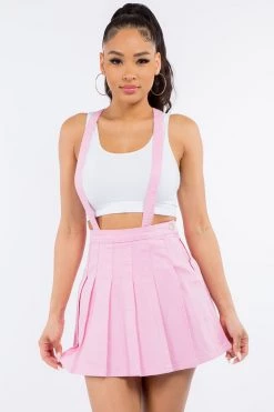 LOVE MODA NEW ARRIVALS Pleated Mini Skirt With Suspenders