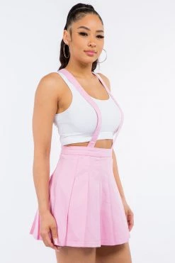 LOVE MODA NEW ARRIVALS Pleated Mini Skirt With Suspenders