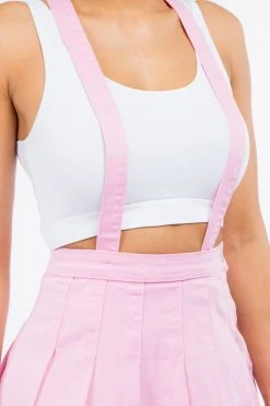 LOVE MODA NEW ARRIVALS Pleated Mini Skirt With Suspenders