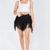 LOVE MODA High Waist Fringed Denim Shorts