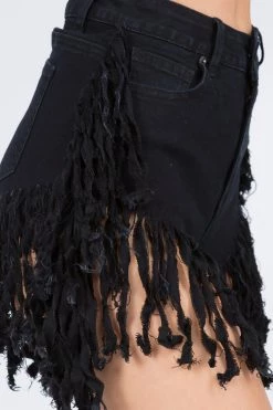 LOVE MODA High Waist Fringed Denim Shorts