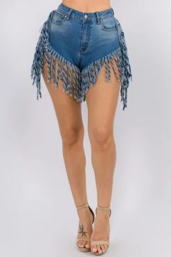 LOVE MODA High Waist Fringed Denim Shorts