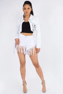 LOVE MODA High Waist Fringed Denim Shorts