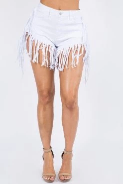 LOVE MODA High Waist Fringed Denim Shorts