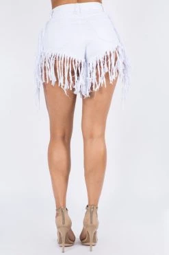 LOVE MODA High Waist Fringed Denim Shorts