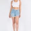 LOVE MODA Frayed Edge Side Buckle Denim Shorts BOTTOMS