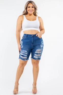 LOVE MODA Premium Modal Fabric High Waist Distressed Shorts - Plus Size