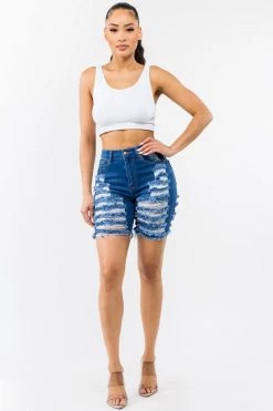 LOVE MODA Premium Modal Fabric High Waist Distressed Shorts