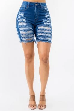 LOVE MODA Premium Modal Fabric High Waist Distressed Shorts