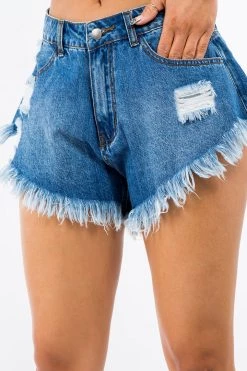 LOVE MODA NEW ARRIVALS High Rise Frayed Edge Denim Shorts
