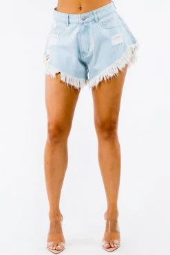 LOVE MODA NEW ARRIVALS High Rise Frayed Edge Denim Shorts