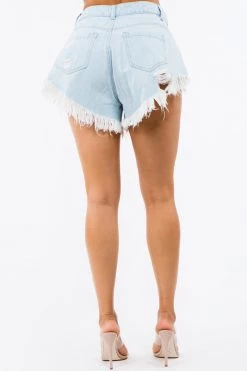 LOVE MODA NEW ARRIVALS High Rise Frayed Edge Denim Shorts
