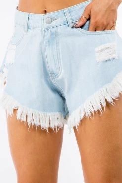 LOVE MODA NEW ARRIVALS High Rise Frayed Edge Denim Shorts